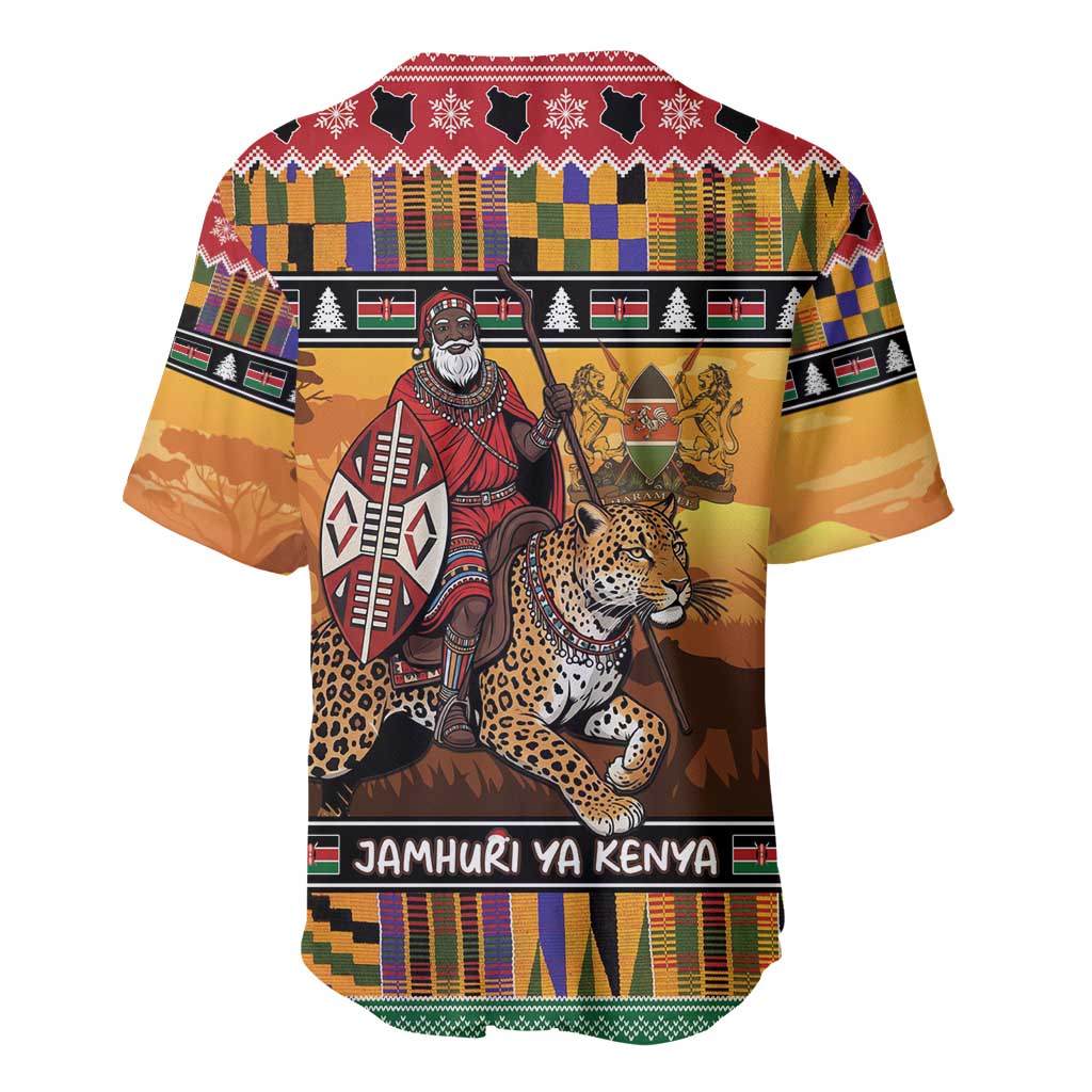 Afro Christmas in Kenya Safari Baseball Jersey Black Santa Riding Leopards - African Pride