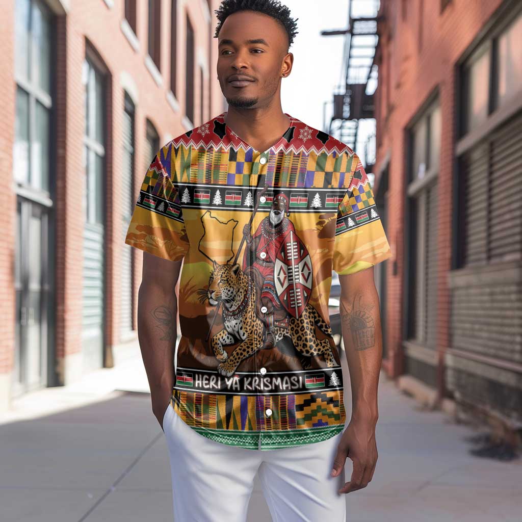Afro Christmas in Kenya Safari Baseball Jersey Black Santa Riding Leopards - African Pride