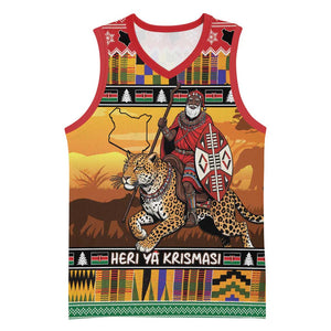 Afro Christmas in Kenya Safari Basketball Jersey Black Santa Riding Leopards - African Pride