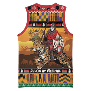 Afro Christmas in Kenya Safari Basketball Jersey Black Santa Riding Leopards - African Pride