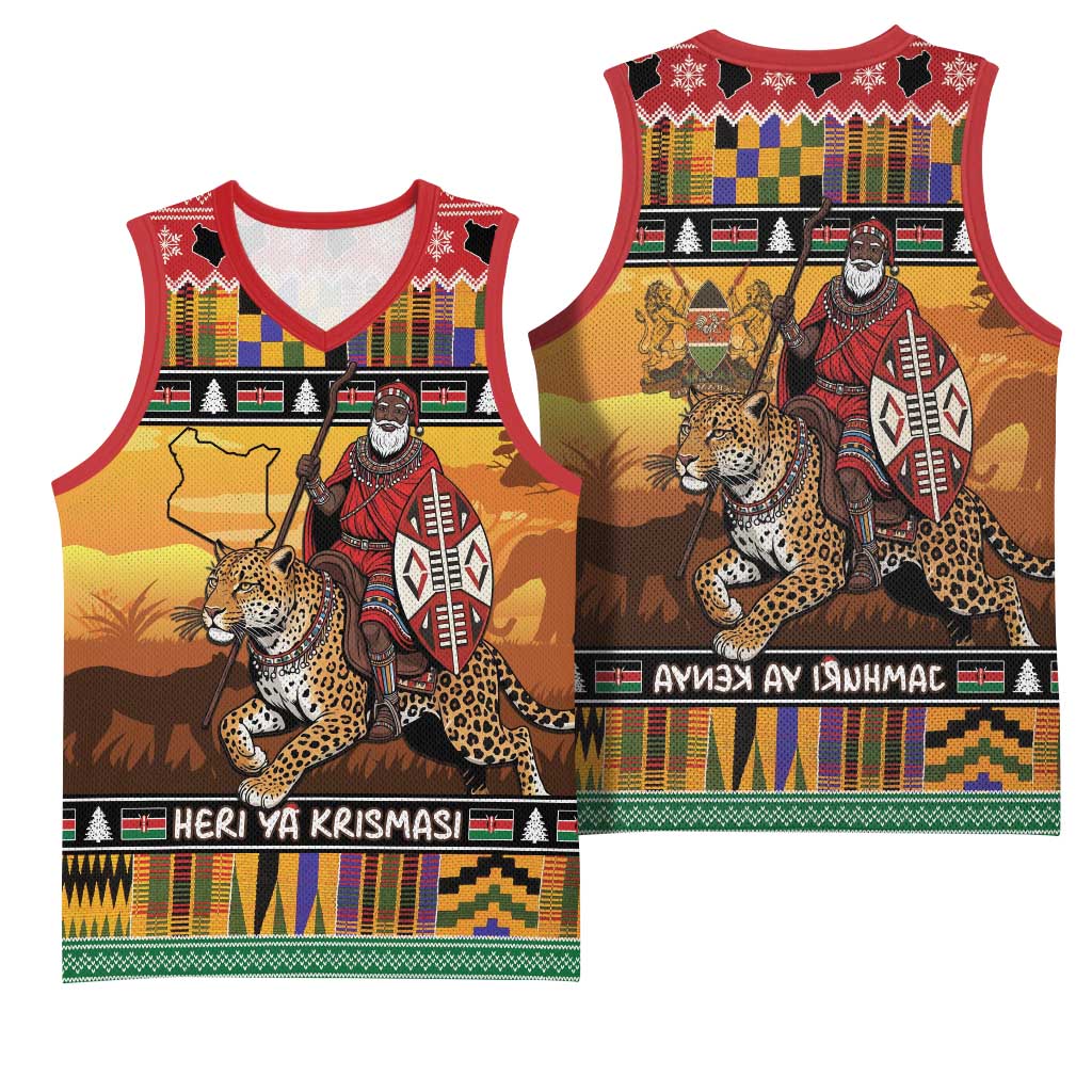 Afro Christmas in Kenya Safari Basketball Jersey Black Santa Riding Leopards - African Pride