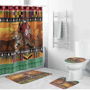 Kenya Safari Christmas Bathroom Set Black Santa Riding Leopards - Heri ya Krismasi