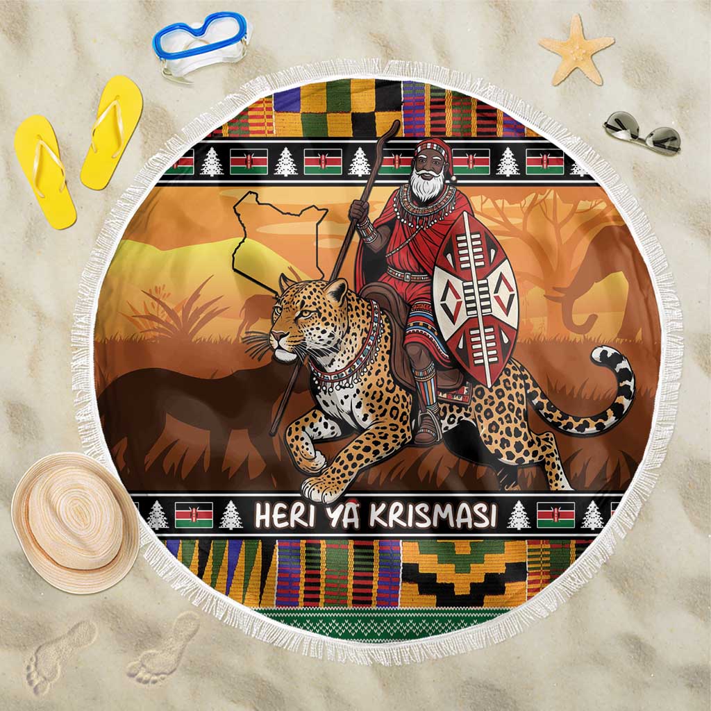 Afro Christmas in Kenya Safari Beach Blanket Black Santa Riding Leopards - African Pride