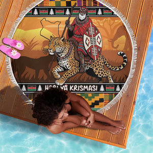 Afro Christmas in Kenya Safari Beach Blanket Black Santa Riding Leopards - African Pride