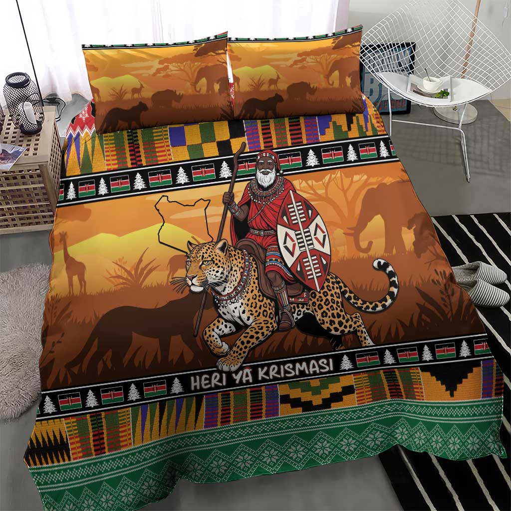 Afro Christmas in Kenya Safari Bedding Set Black Santa Riding Leopards - African Pride