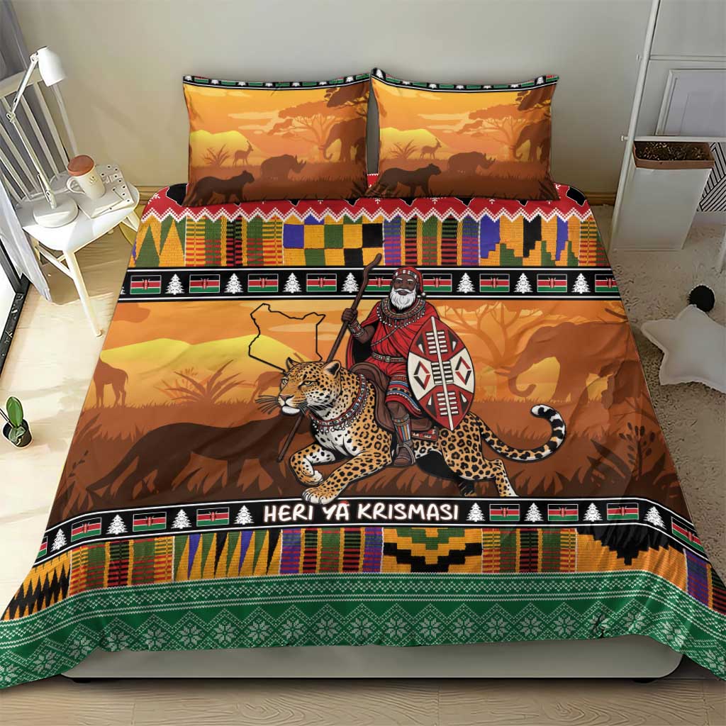 Afro Christmas in Kenya Safari Bedding Set Black Santa Riding Leopards - African Pride
