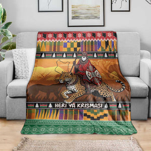 Afro Christmas in Kenya Safari Blanket Black Santa Riding Leopards - African Pride