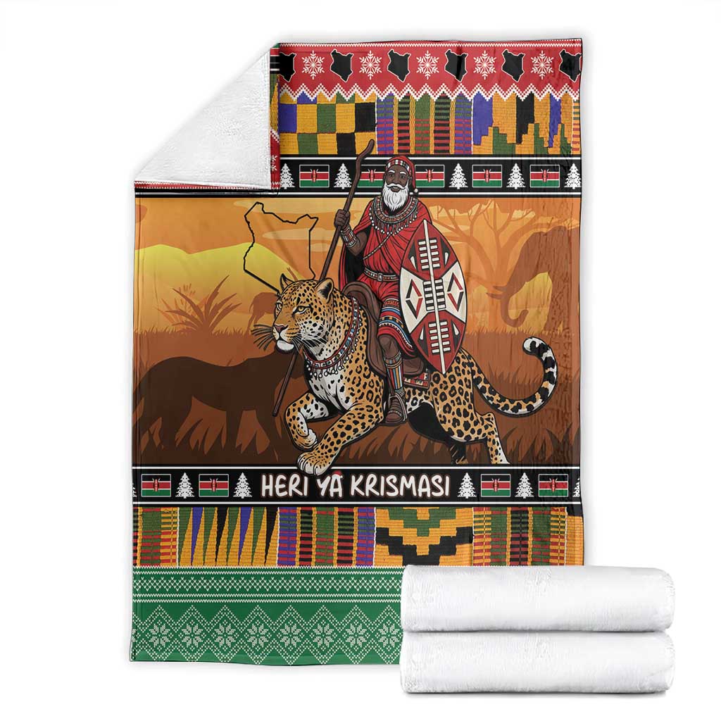Afro Christmas in Kenya Safari Blanket Black Santa Riding Leopards - African Pride