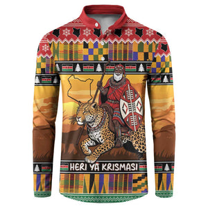 Kenya Safari Christmas Button Sweatshirt Black Santa Riding Leopards - Heri ya Krismasi