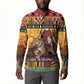Kenya Safari Christmas Button Sweatshirt Black Santa Riding Leopards - Heri ya Krismasi