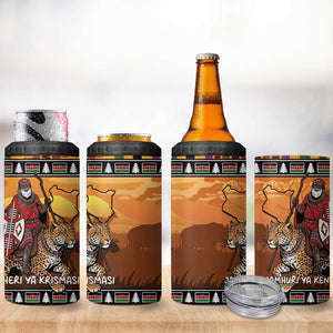 Afro Christmas in Kenya Safari 4 in 1 Can Cooler Tumbler Black Santa Riding Leopards - African Pride
