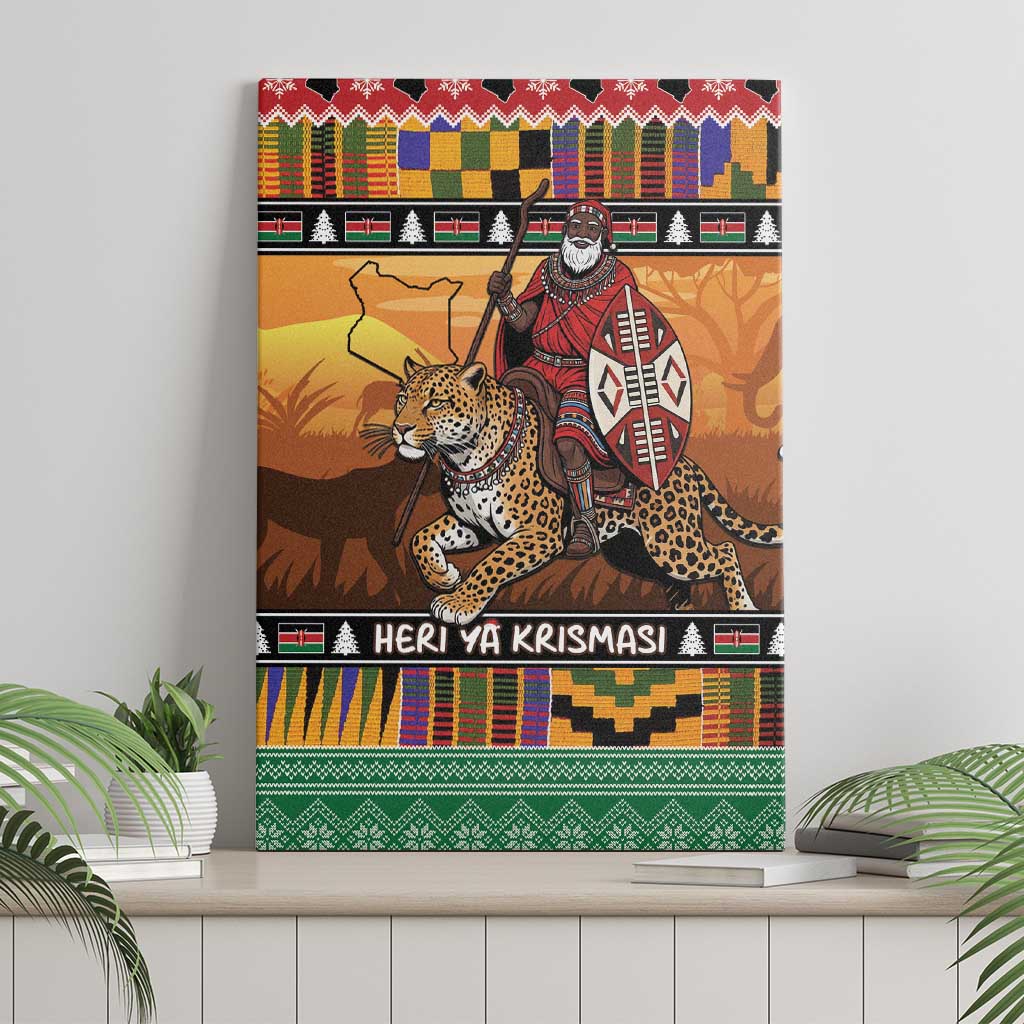 Afro Christmas in Kenya Safari Canvas Wall Art Black Santa Riding Leopards - African Pride