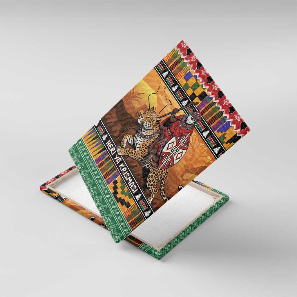 Afro Christmas in Kenya Safari Canvas Wall Art Black Santa Riding Leopards - African Pride