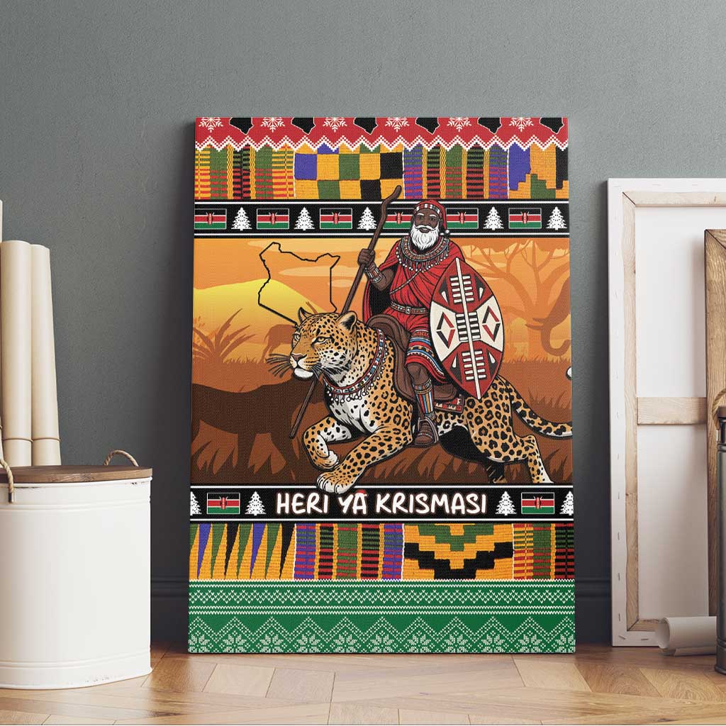 Afro Christmas in Kenya Safari Canvas Wall Art Black Santa Riding Leopards - African Pride