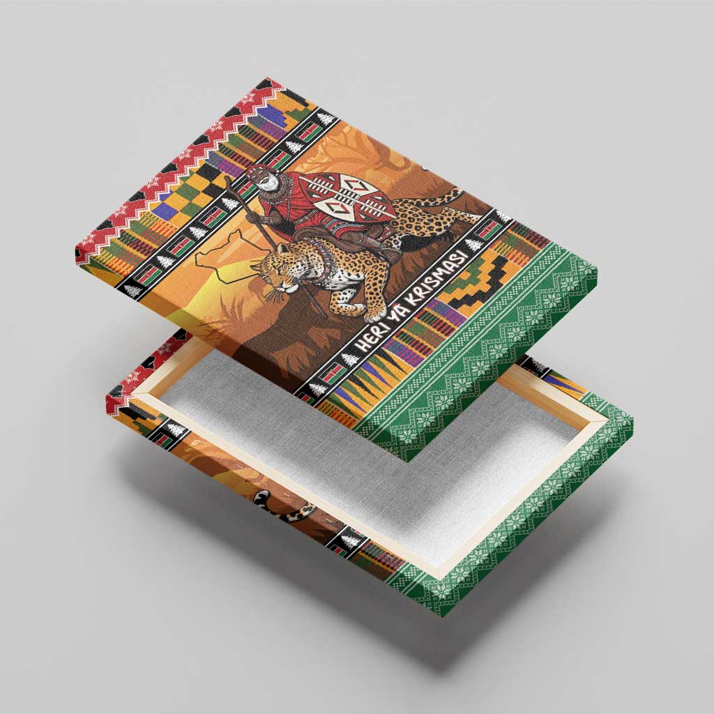 Afro Christmas in Kenya Safari Canvas Wall Art Black Santa Riding Leopards - African Pride