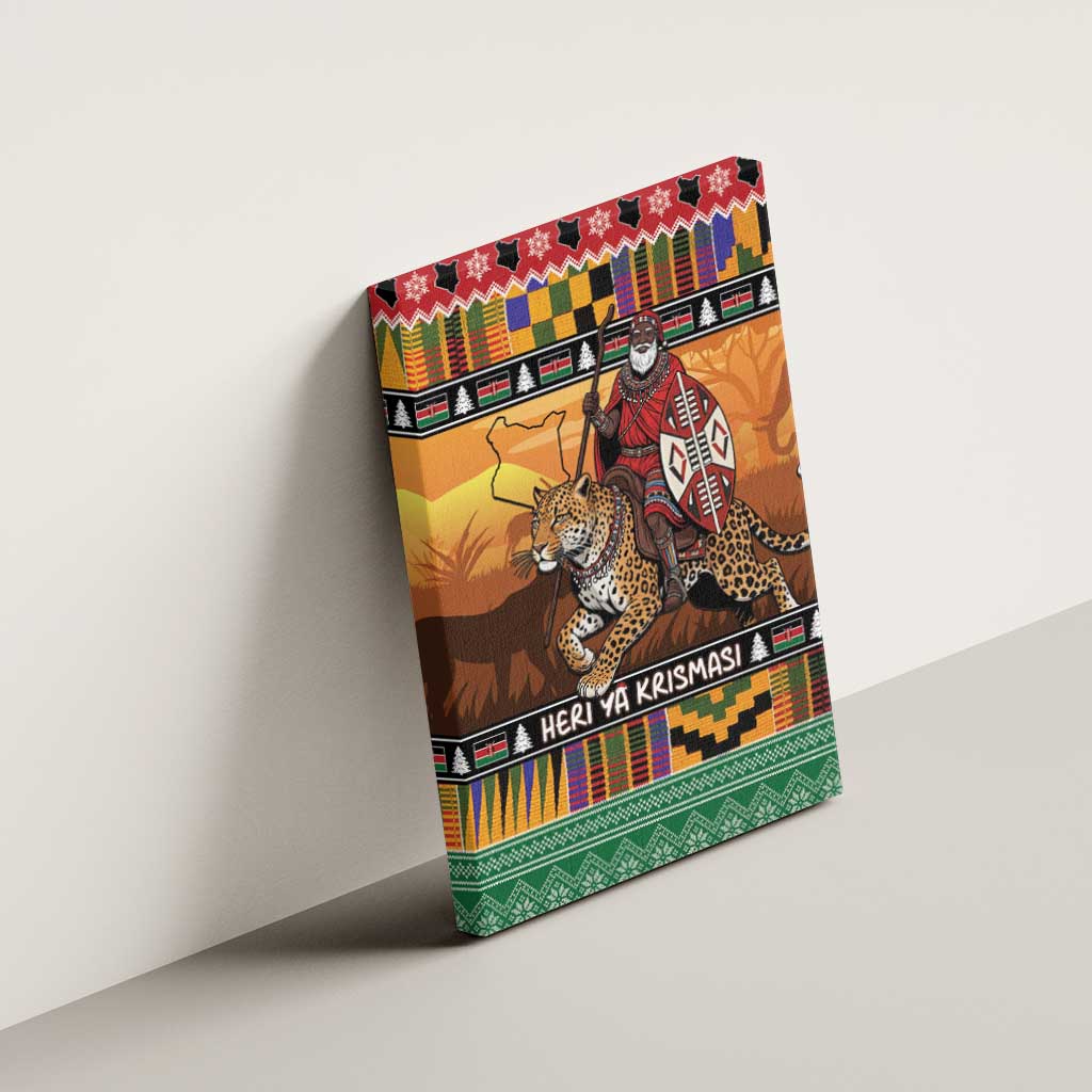 Afro Christmas in Kenya Safari Canvas Wall Art Black Santa Riding Leopards - African Pride