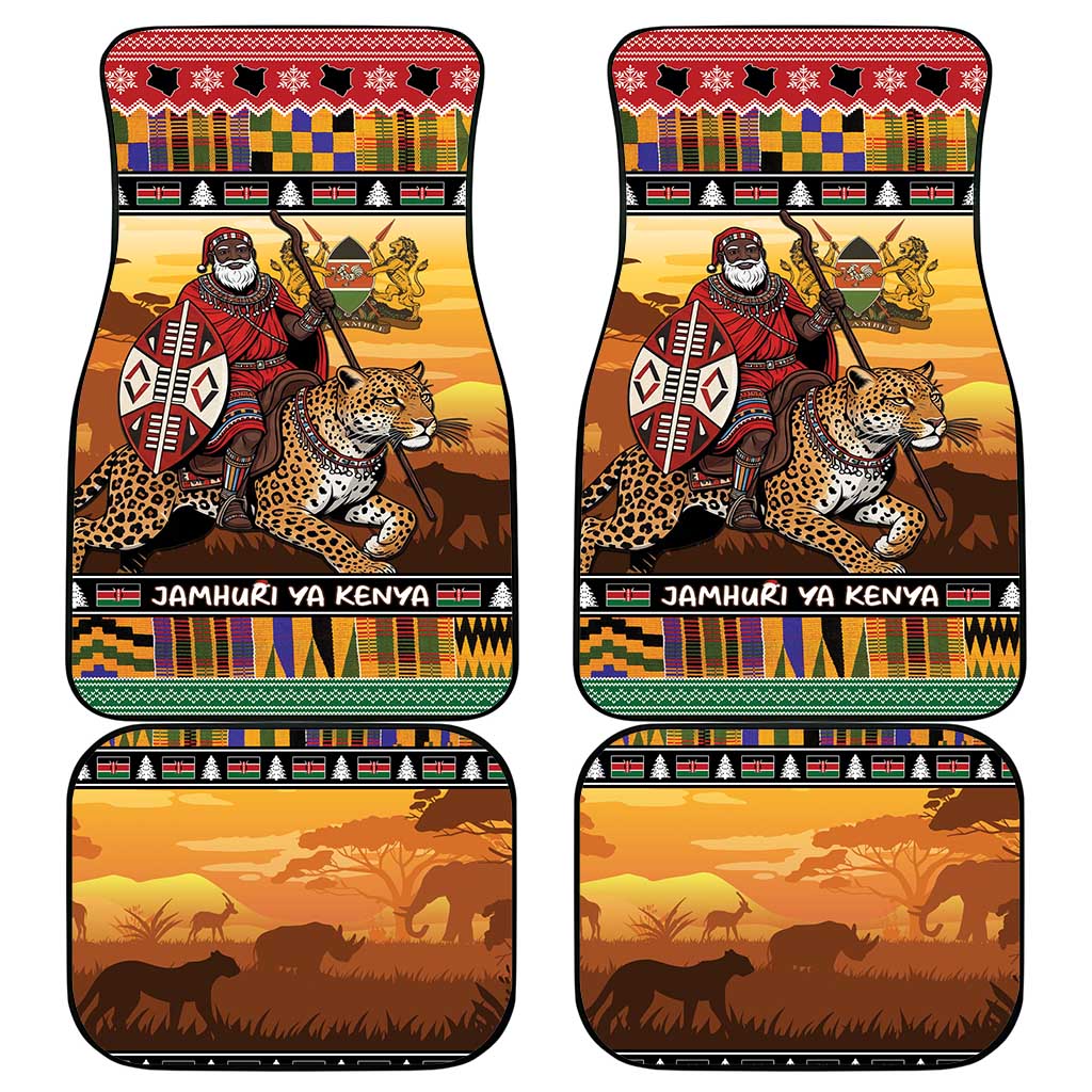 Afro Christmas in Kenya Safari Car Mats Black Santa Riding Leopards - African Pride