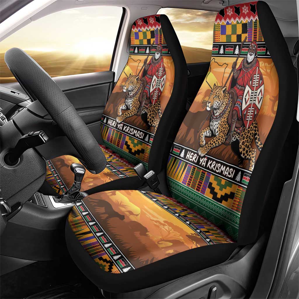 Afro Christmas in Kenya Safari Car Seat Cover Black Santa Riding Leopards - African Pride