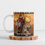 Kenya Safari Christmas Ceramic Mug Black Santa Riding Leopards - Heri ya Krismasi