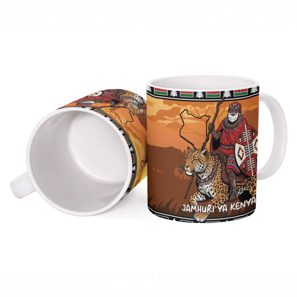 Kenya Safari Christmas Ceramic Mug Black Santa Riding Leopards - Heri ya Krismasi