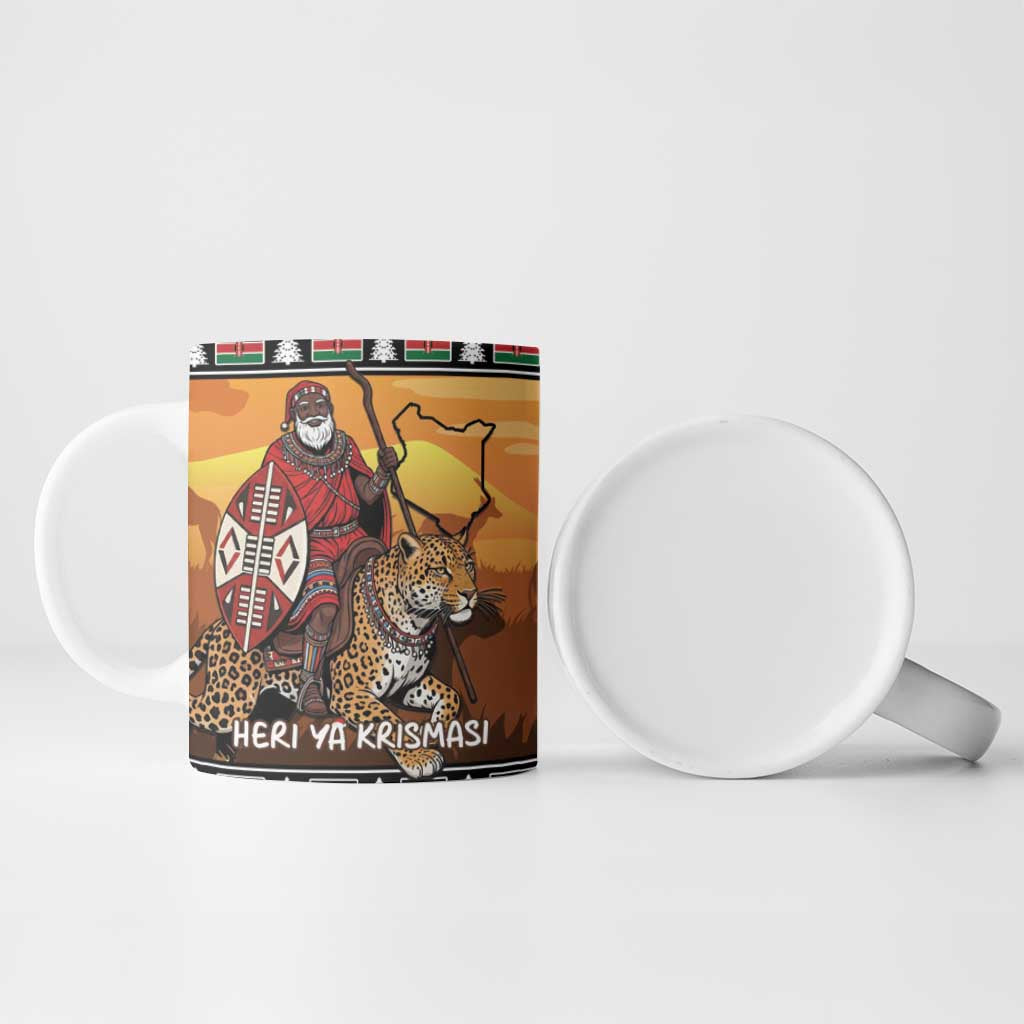 Kenya Safari Christmas Ceramic Mug Black Santa Riding Leopards - Heri ya Krismasi