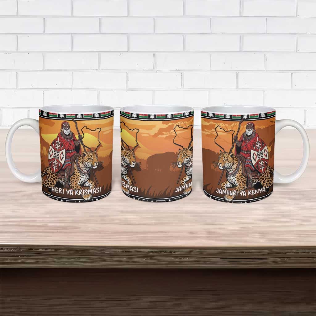 Kenya Safari Christmas Ceramic Mug Black Santa Riding Leopards - Heri ya Krismasi