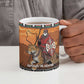 Kenya Safari Christmas Ceramic Mug Black Santa Riding Leopards - Heri ya Krismasi