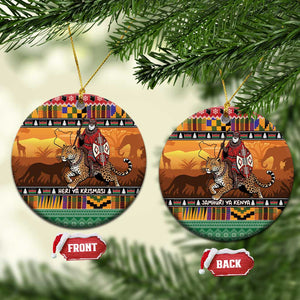 Afro Christmas in Kenya Safari Ceramic Ornament Black Santa Riding Leopards - African Pride