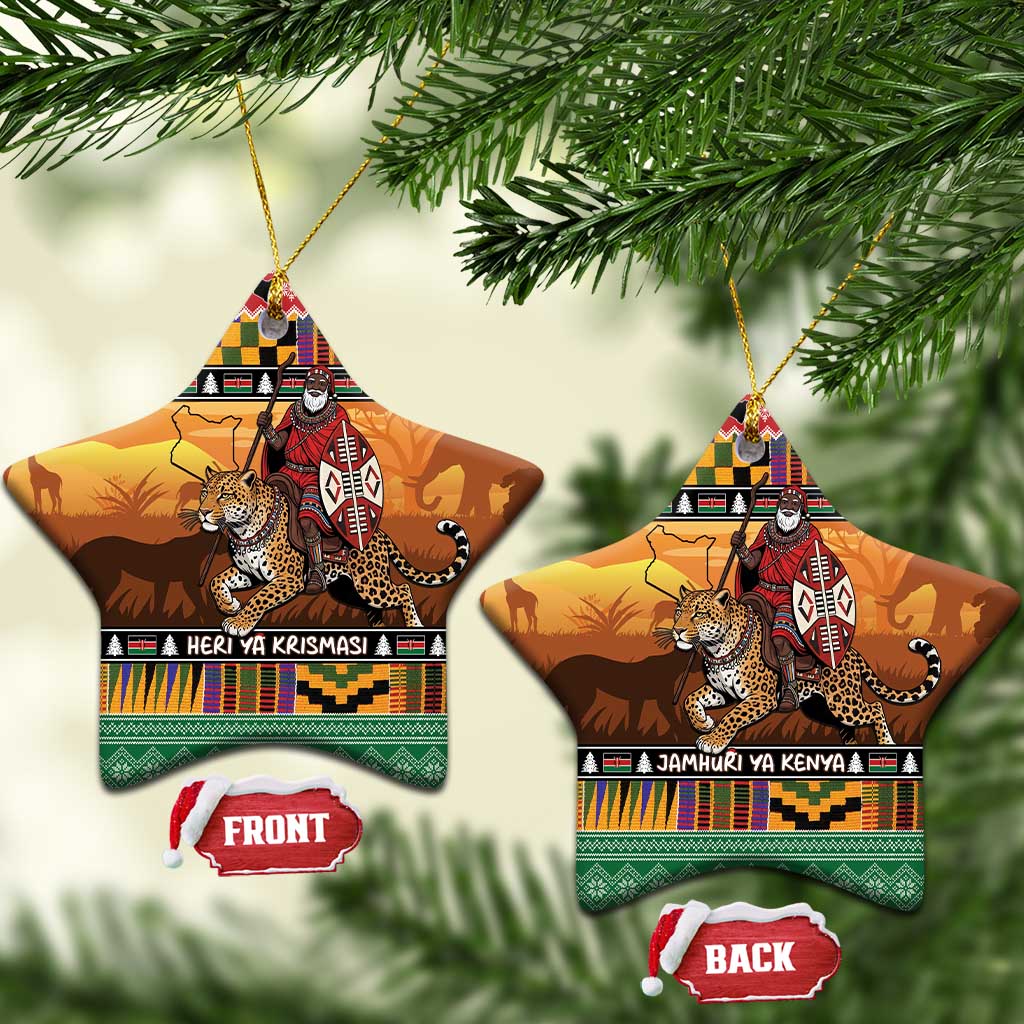 Afro Christmas in Kenya Safari Ceramic Ornament Black Santa Riding Leopards - African Pride