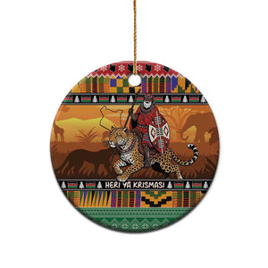 Afro Christmas in Kenya Safari Ceramic Ornament Black Santa Riding Leopards - African Pride