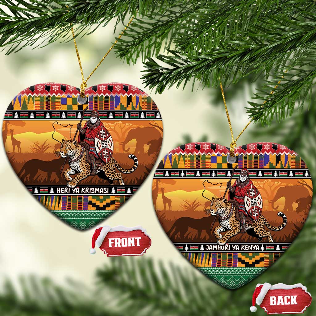 Afro Christmas in Kenya Safari Ceramic Ornament Black Santa Riding Leopards - African Pride