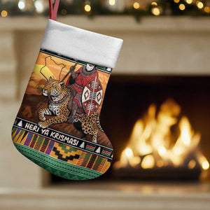 Afro Christmas in Kenya Safari Christmas Stocking Black Santa Riding Leopards - African Pride