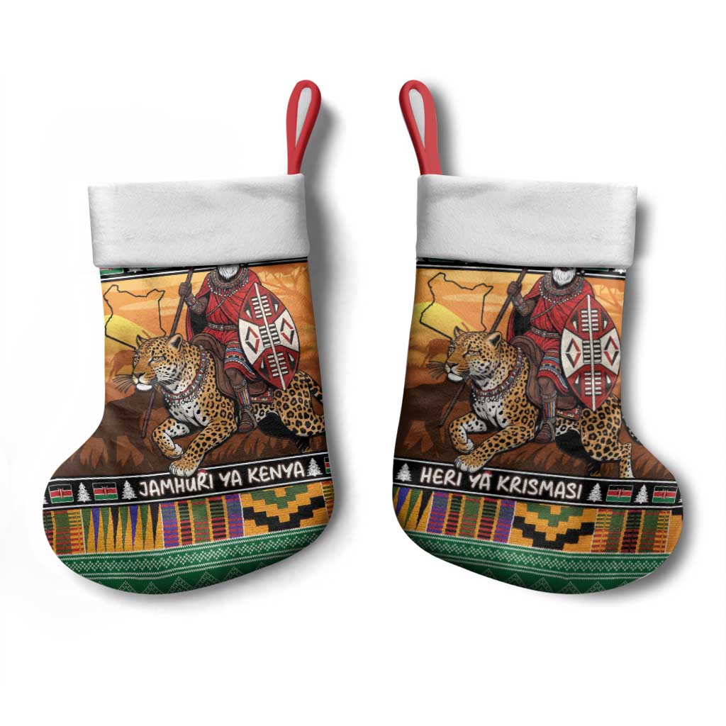 Afro Christmas in Kenya Safari Christmas Stocking Black Santa Riding Leopards - African Pride