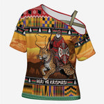 Kenya Safari Christmas Cross Shoulder Shirt Black Santa Riding Leopards - Heri ya Krismasi