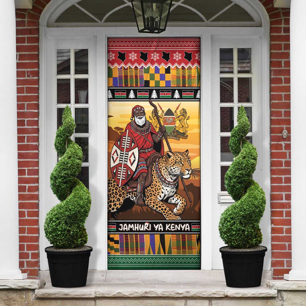 Kenya Safari Christmas Door Cover Black Santa Riding Leopards - Heri ya Krismasi