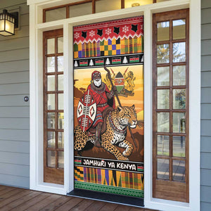 Kenya Safari Christmas Door Cover Black Santa Riding Leopards - Heri ya Krismasi