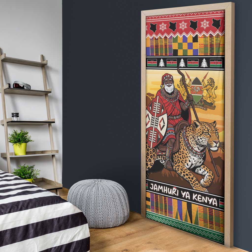 Kenya Safari Christmas Door Cover Black Santa Riding Leopards - Heri ya Krismasi