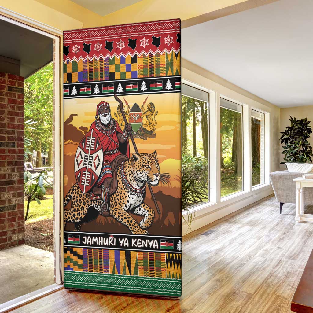 Kenya Safari Christmas Door Cover Black Santa Riding Leopards - Heri ya Krismasi