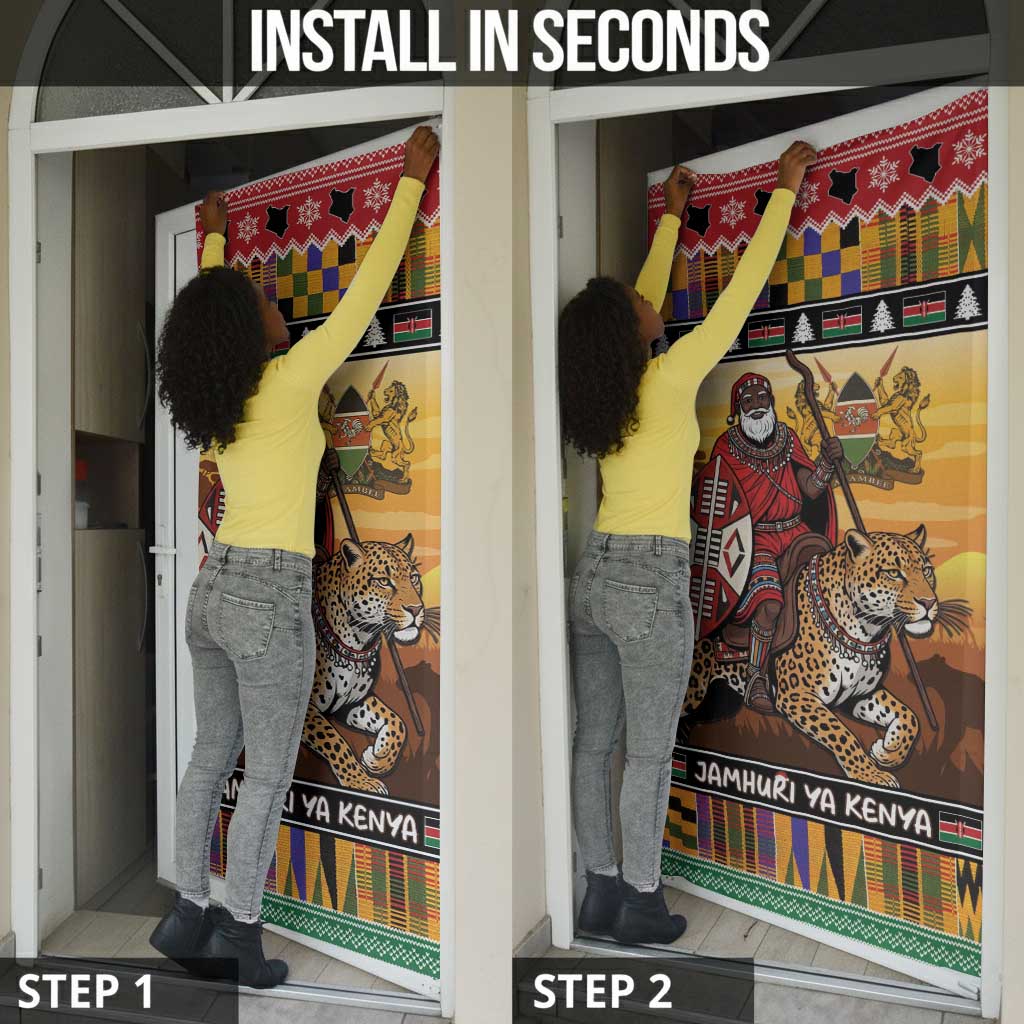 Kenya Safari Christmas Door Cover Black Santa Riding Leopards - Heri ya Krismasi