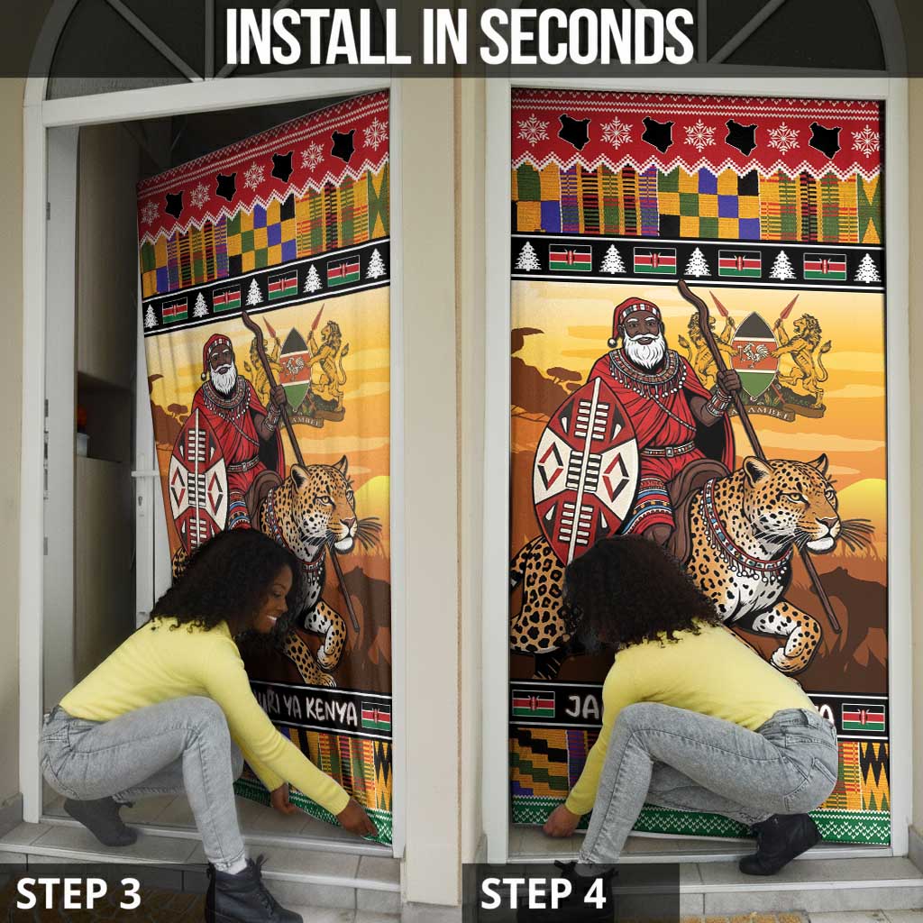 Kenya Safari Christmas Door Cover Black Santa Riding Leopards - Heri ya Krismasi