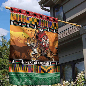 Afro Christmas in Kenya Safari Garden Flag Black Santa Riding Leopards - African Pride