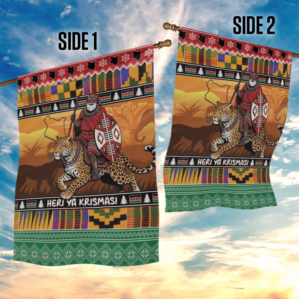 Afro Christmas in Kenya Safari Garden Flag Black Santa Riding Leopards - African Pride
