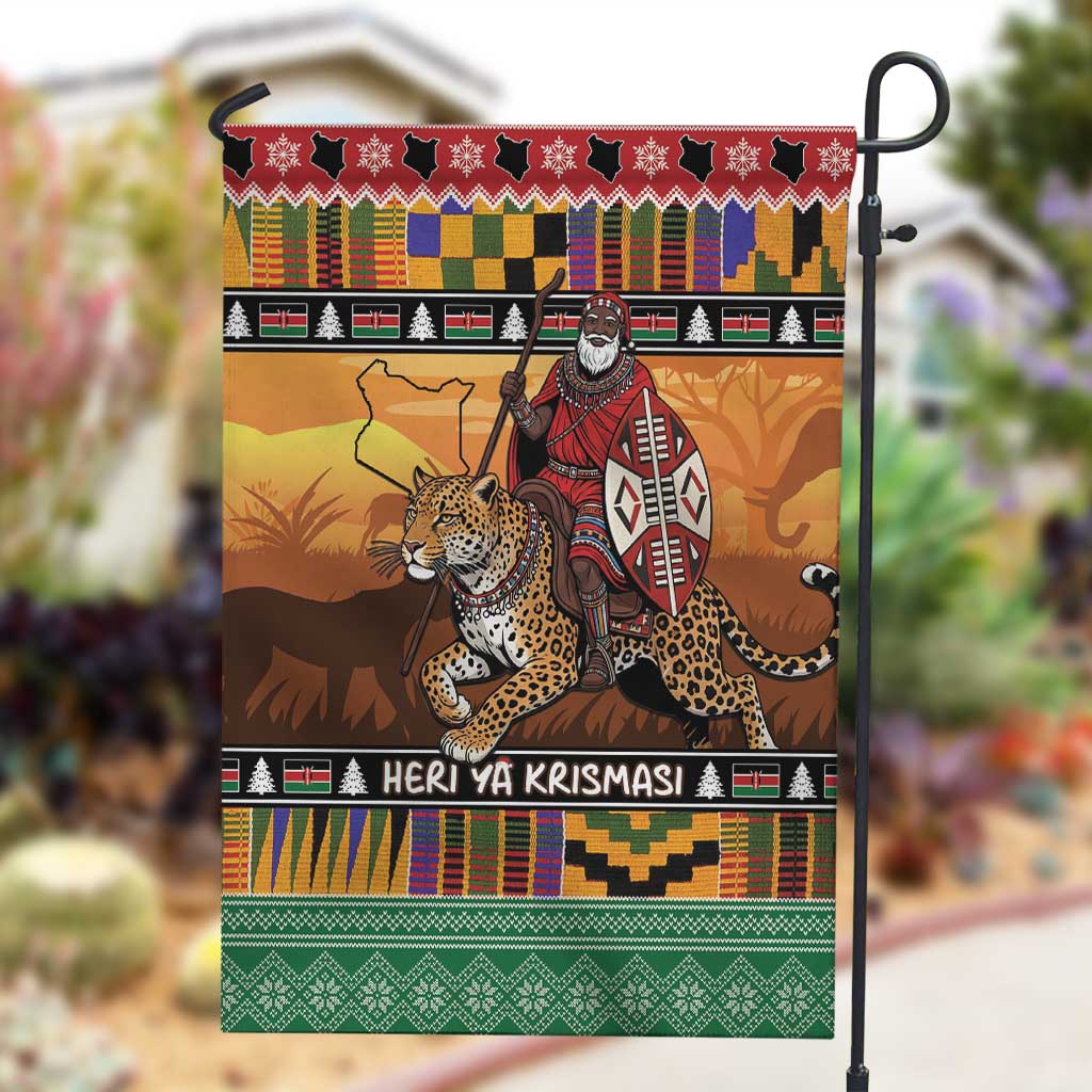 Afro Christmas in Kenya Safari Garden Flag Black Santa Riding Leopards - African Pride