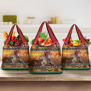 Afro Christmas in Kenya Safari Grocery Bag Black Santa Riding Leopards - African Pride