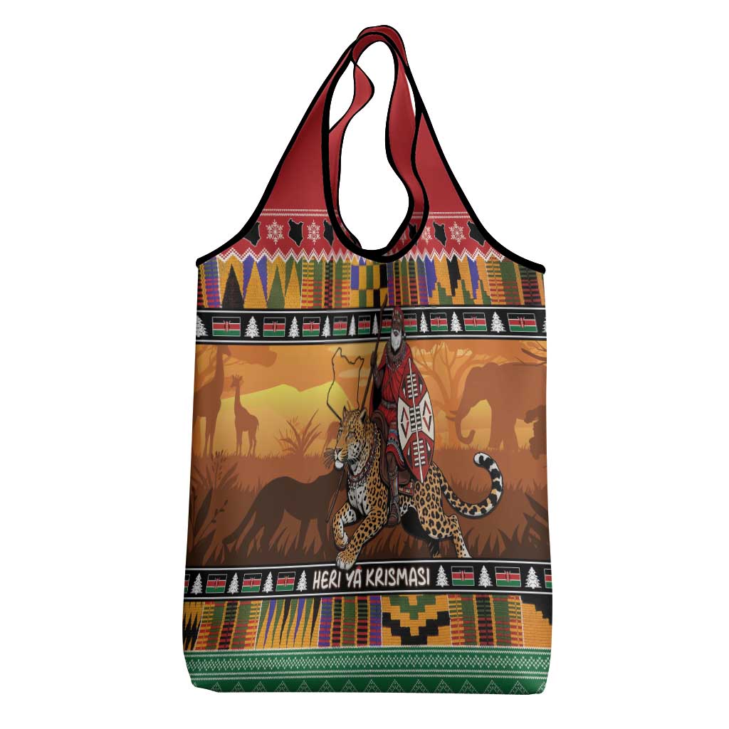 Afro Christmas in Kenya Safari Grocery Bag Black Santa Riding Leopards - African Pride