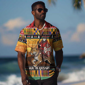 Afro Christmas in Kenya Safari Hawaiian Shirt Black Santa Riding Leopards - African Pride