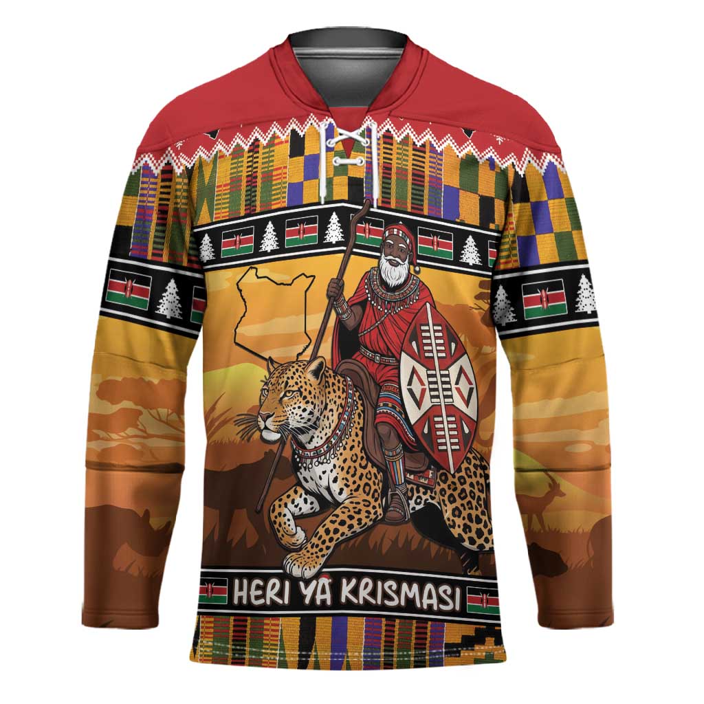 Kenya Safari Christmas Hockey Jersey Black Santa Riding Leopards - Heri ya Krismasi