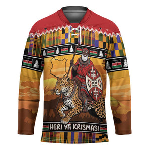 Kenya Safari Christmas Hockey Jersey Black Santa Riding Leopards - Heri ya Krismasi