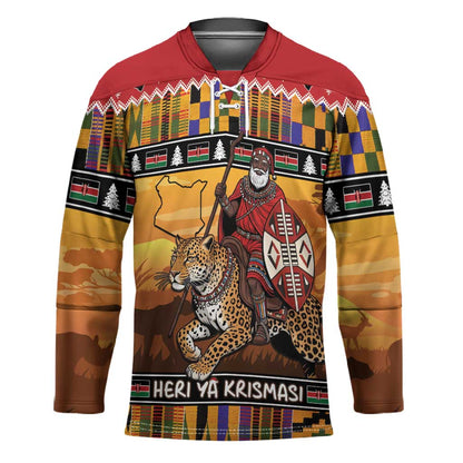 Kenya Safari Christmas Hockey Jersey Black Santa Riding Leopards - Heri ya Krismasi