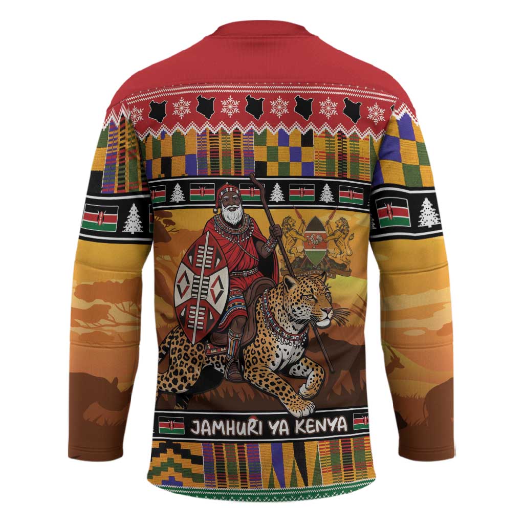 Kenya Safari Christmas Hockey Jersey Black Santa Riding Leopards - Heri ya Krismasi